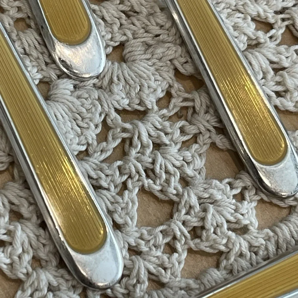 Vintage Mid Century Yellow Plastic Inlay Flatware Spoons Dessert Citrus Sporks